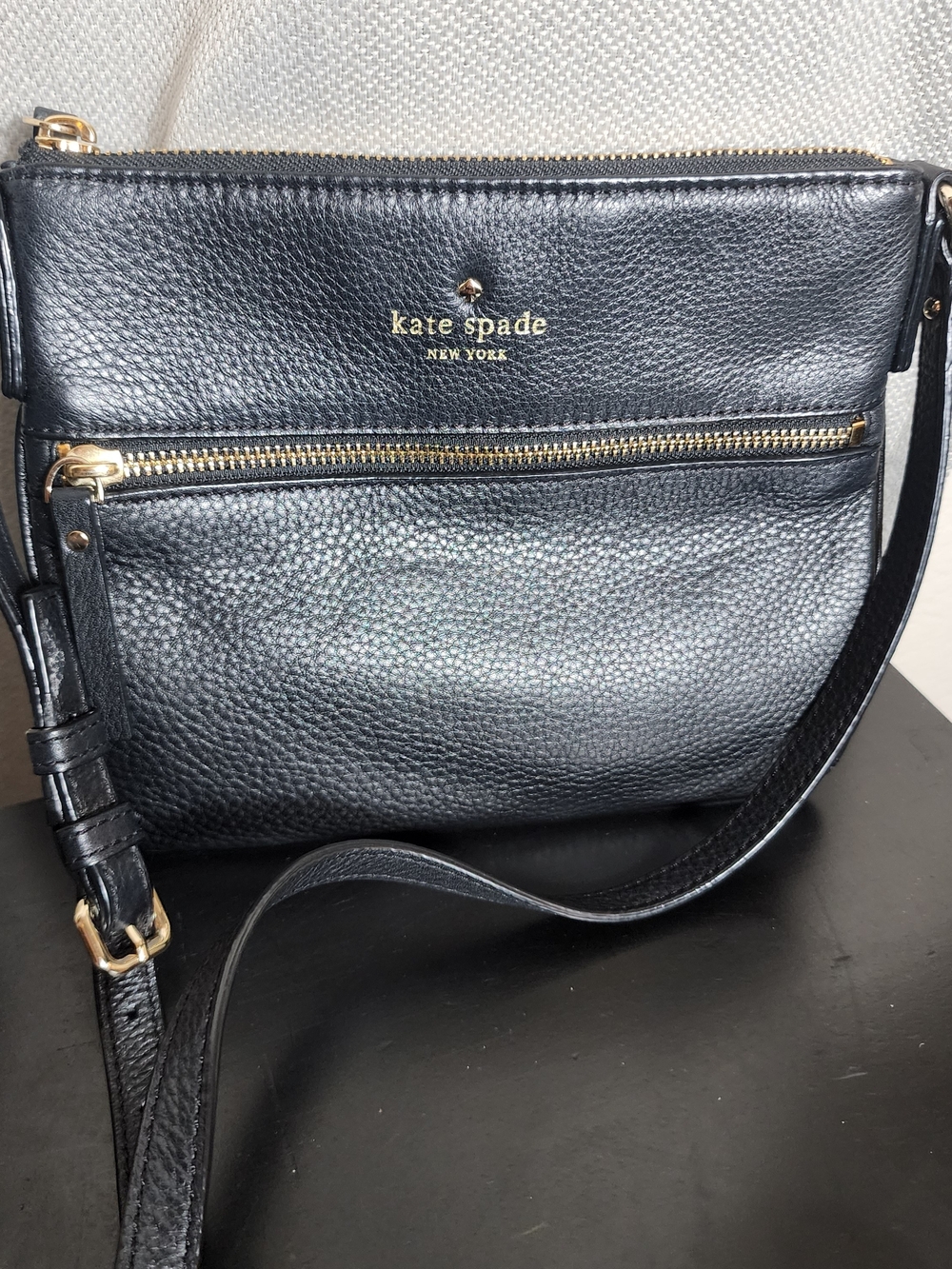 kate spade Black Pebbled Leather Crossbody with Gold Hardware